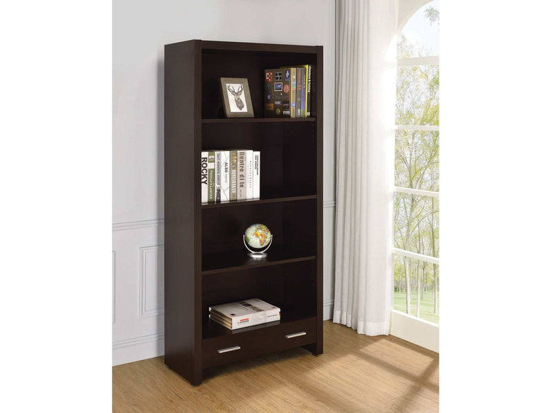 Skylar Cappuccino Bookcase w/ Storage Drawer - Ornate Home