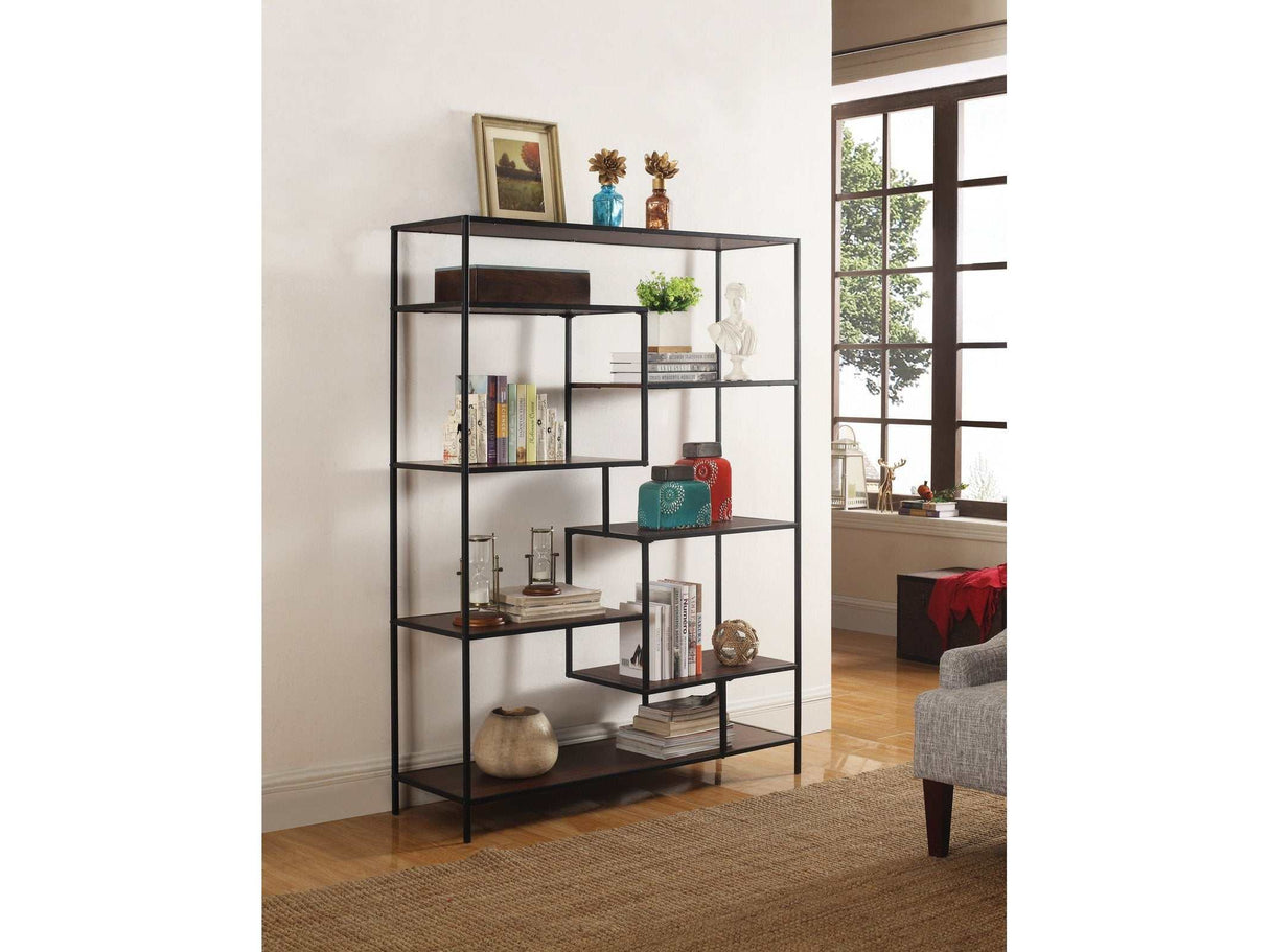 Asher Walnut & Black Geometric Bookcase - Ornate Home