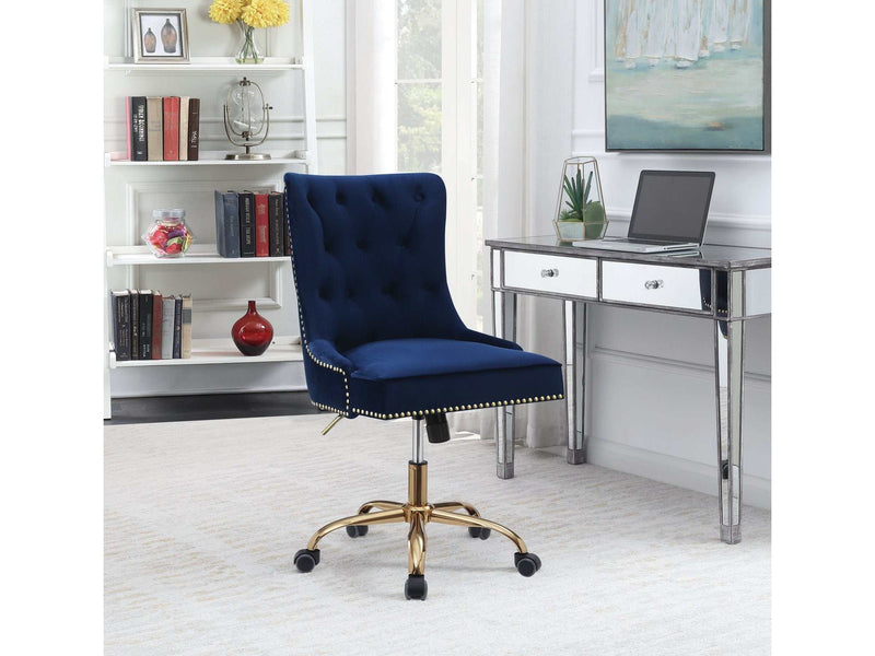 Elina - Blue & Brass - Office Chair w/ Nailhead - Ornate Home