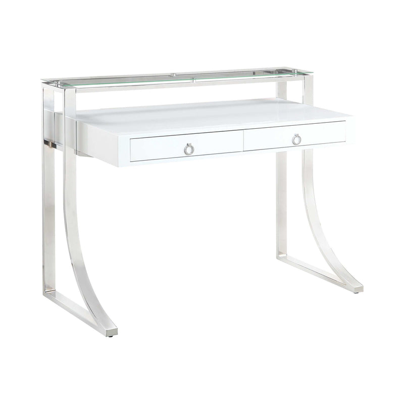 Gemma - Glossy White & Chrome - 2 Drawer Writing Desk - Ornate Home