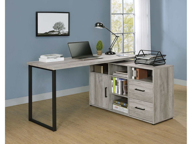 Hertford Grey Driftwood LShape Office Desk w/ Storage - Ornate Home
