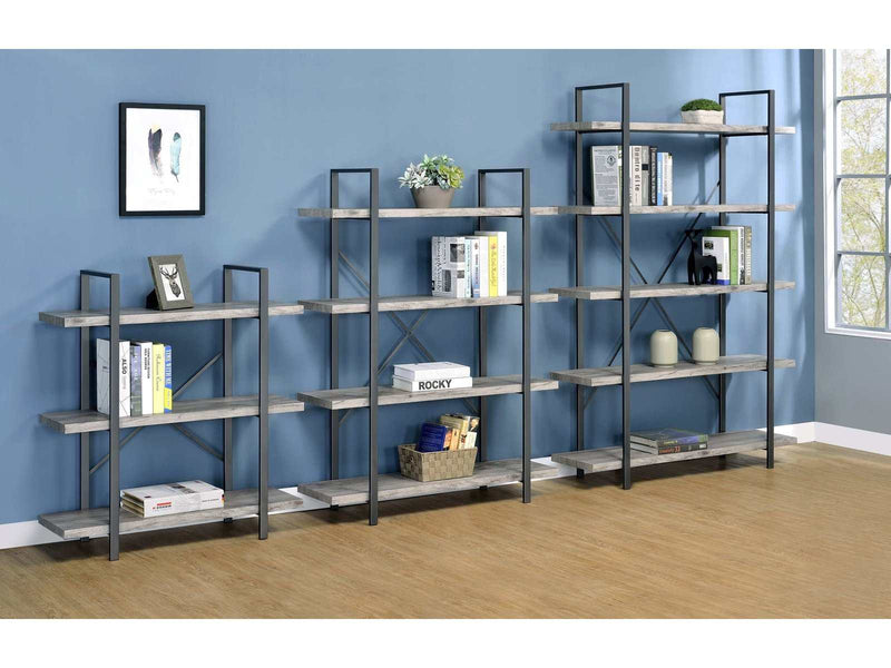 Cole - Grey Driftwood & Gunmetal - 5 Shelf Bookcase - Ornate Home