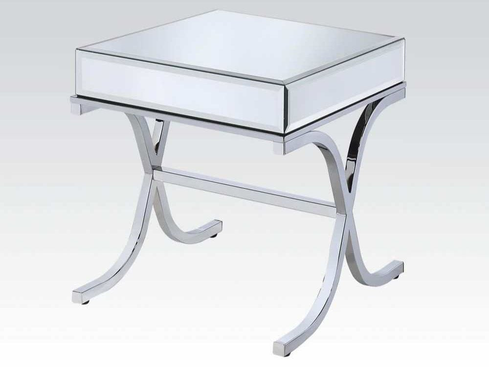 Yuri Mirrored Top & Chrome End Table - Ornate Home