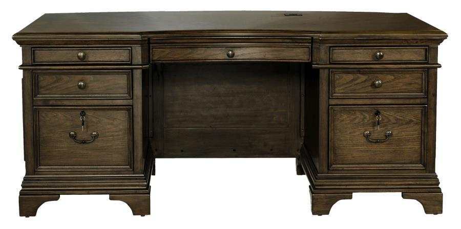 Hartshill Burnished Oak Executive Desk w/ File Cabinets - Ornate Home