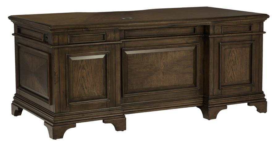 Hartshill Burnished Oak Executive Desk w/ File Cabinets - Ornate Home