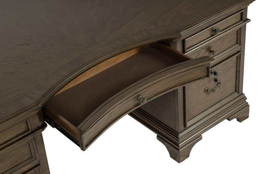 Hartshill Burnished Oak Executive Desk w/ File Cabinets - Ornate Home