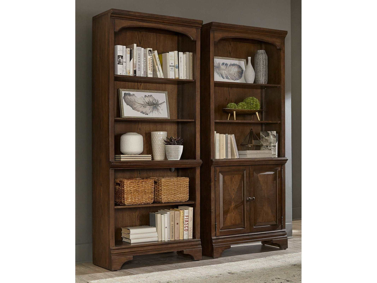 Hartshill Burnished Oak Bookcase w/ Cabinet - Ornate Home