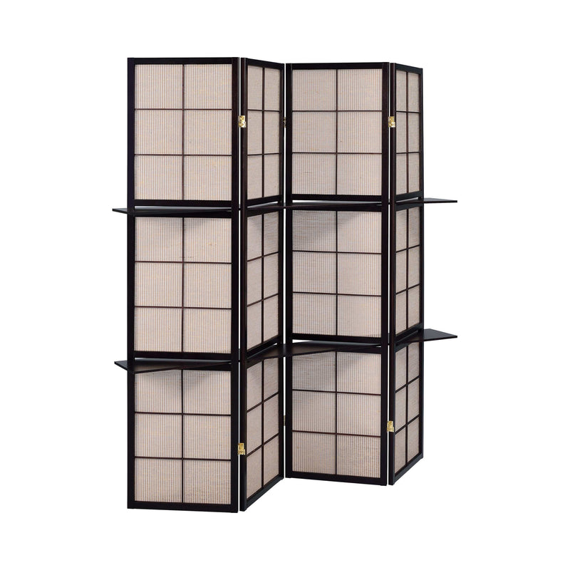 Iggy Tan & Cappuccino 4 Panel Folding Screen w/ Removable Shelves