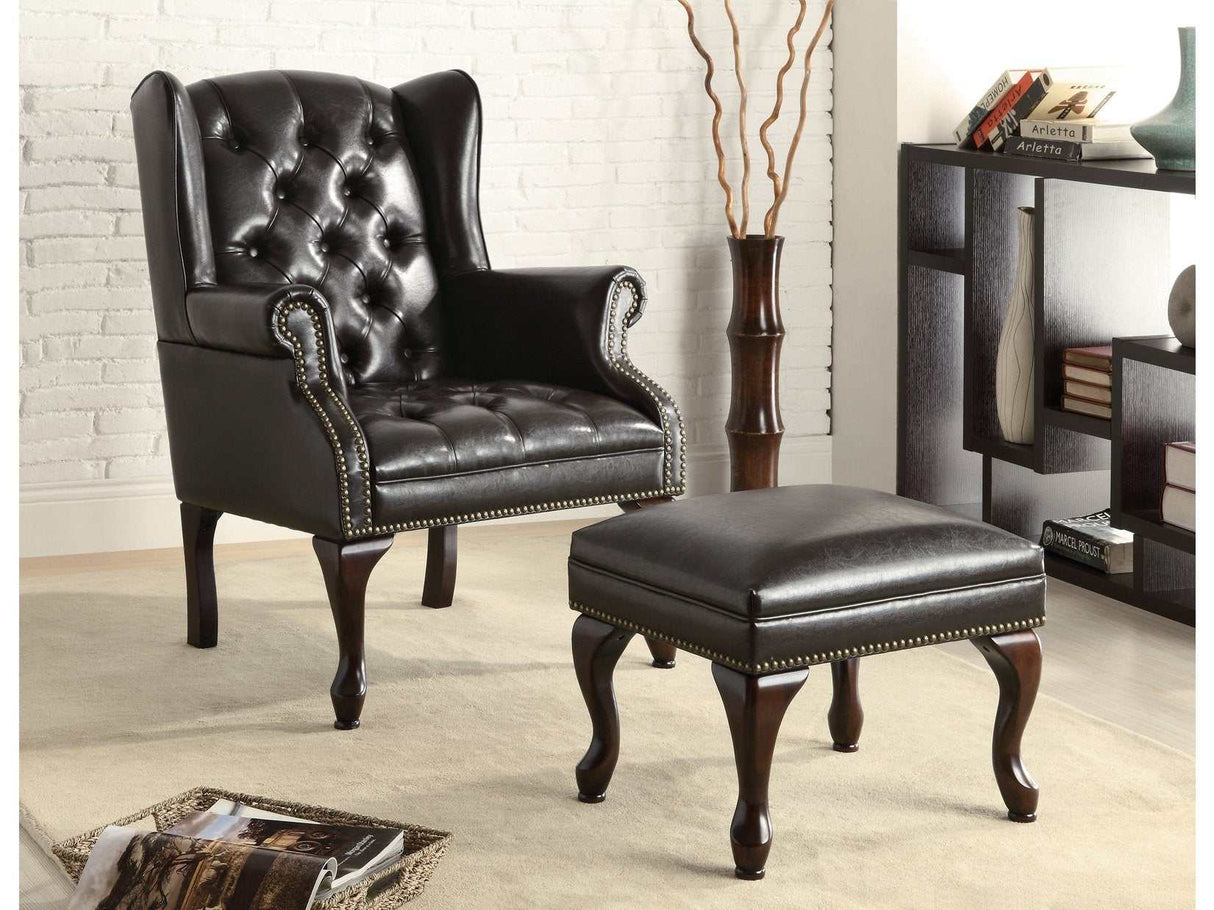 Celyn Black & Espresso Accent Chair and Ottoman - Ornate Home