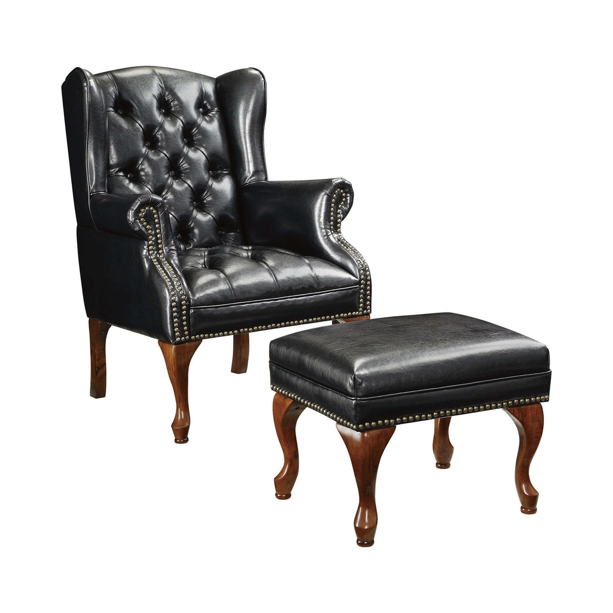 Celyn Black & Espresso Accent Chair and Ottoman - Ornate Home