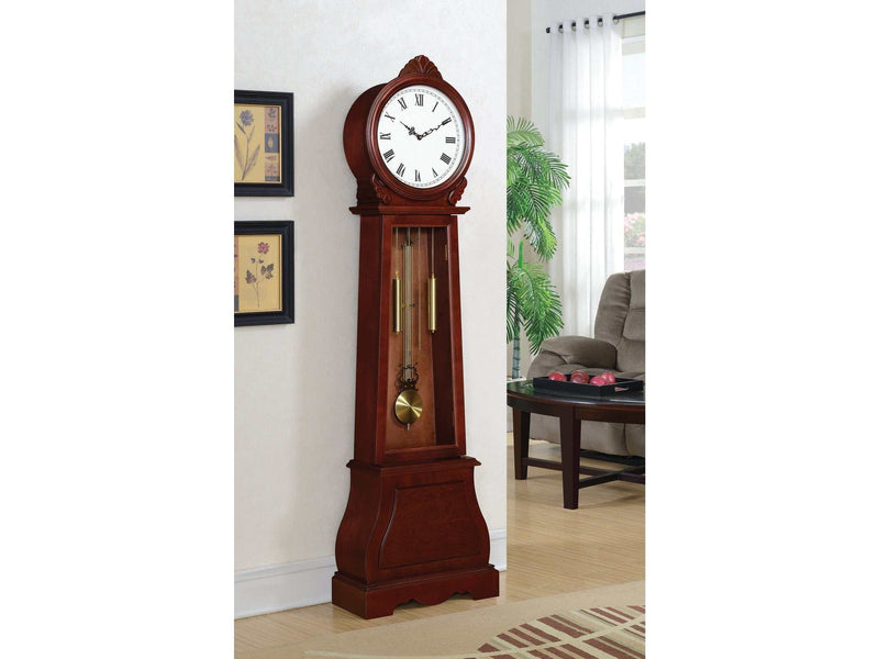 Narcissa Brown Red Grandfather Clock w/ Chime - Ornate Home