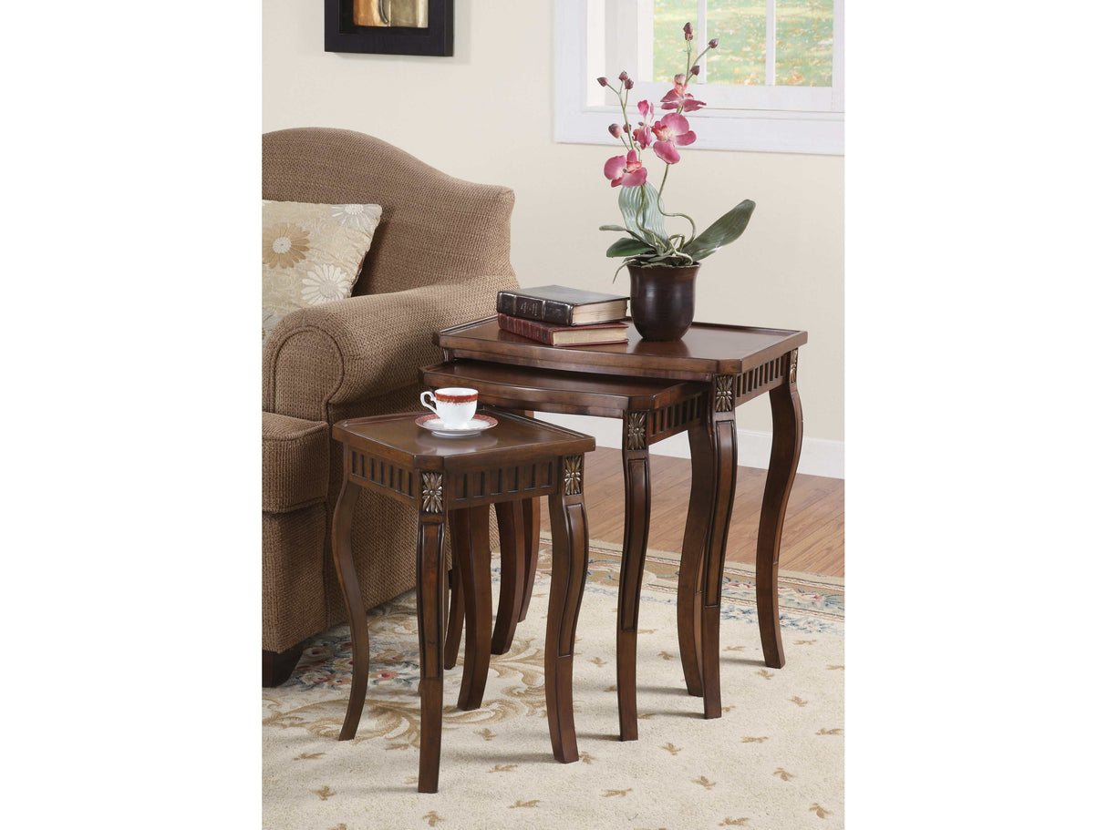 Daphne Warm Brown 3pc Curved Leg Nesting Table Set - Ornate Home