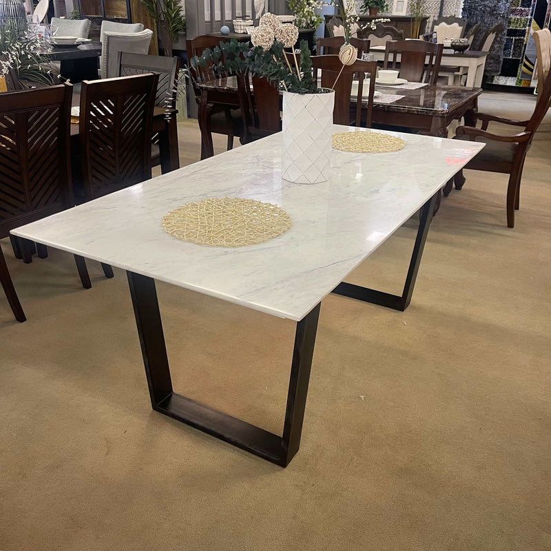 Ceana Genuine White Marble Top & Black Dining Table - Ornate Home