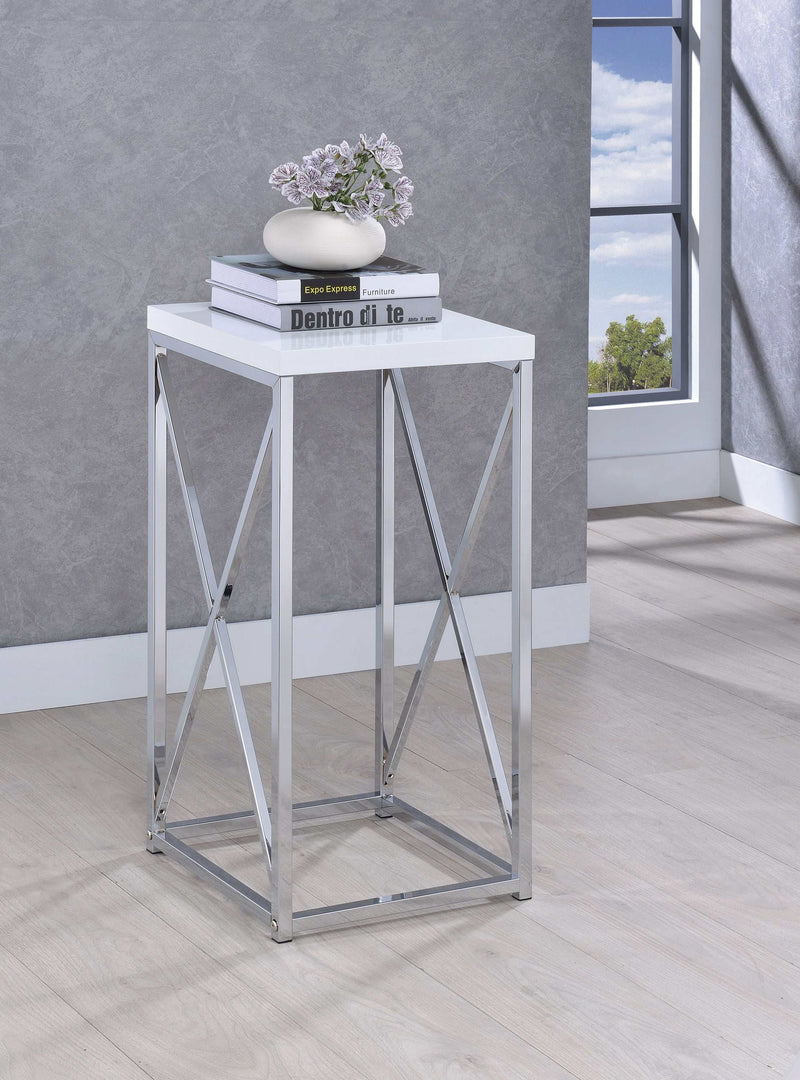 Edmund White & Chrome Accent Table w/ XCross Glossy - Ornate Home