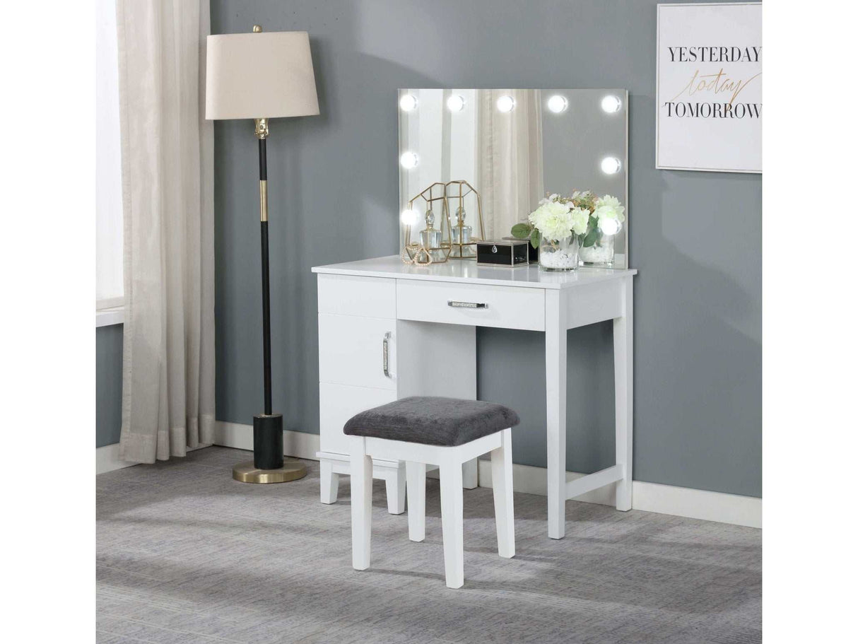 Ida White & Dark Grey Vanity Set w/ LED Lights - Ornate Home