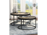 Riya Weathered Elm & Gunmetal 2pc Round Nesting Tables - Ornate Home