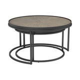 Riya Weathered Elm & Gunmetal 2pc Round Nesting Tables - Ornate Home