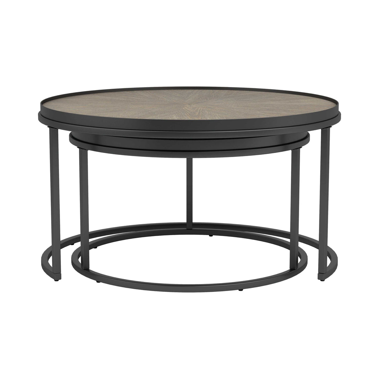 Riya Weathered Elm & Gunmetal 2pc Round Nesting Tables - Ornate Home