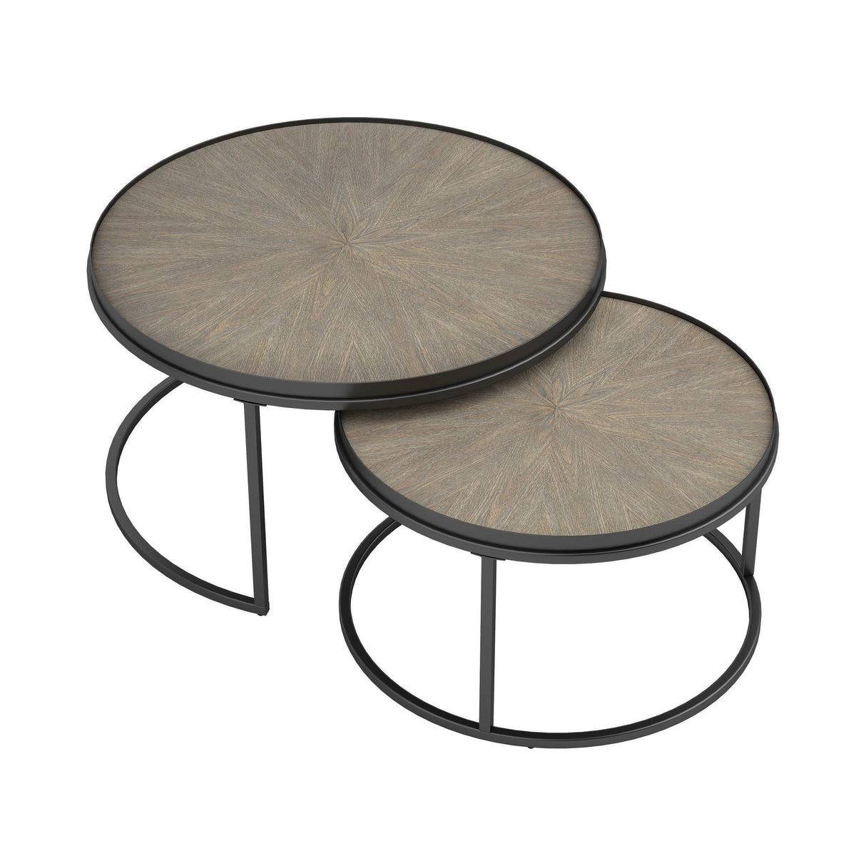 Riya Weathered Elm & Gunmetal 2pc Round Nesting Tables - Ornate Home