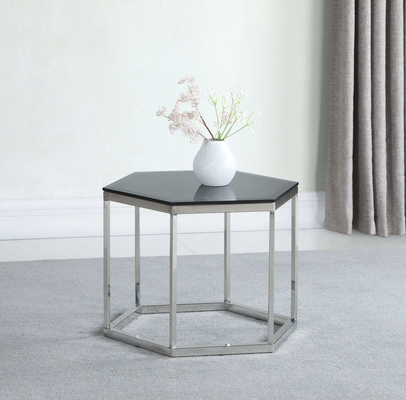 Rhodri Black & Silver Glass Top Accent Table - Ornate Home