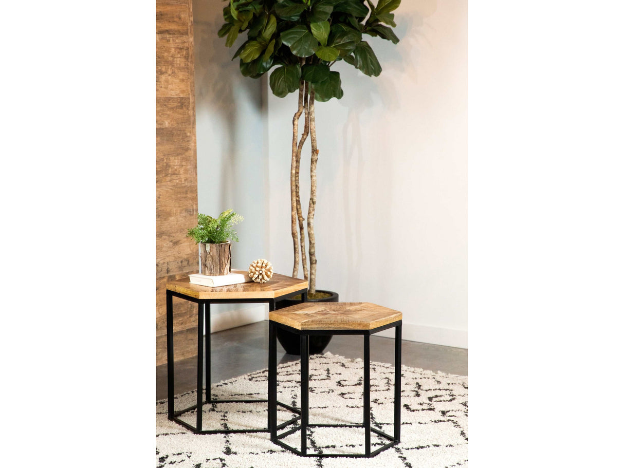 Dina Natural & Black 2pc Hexagon Nesting Tables - Ornate Home