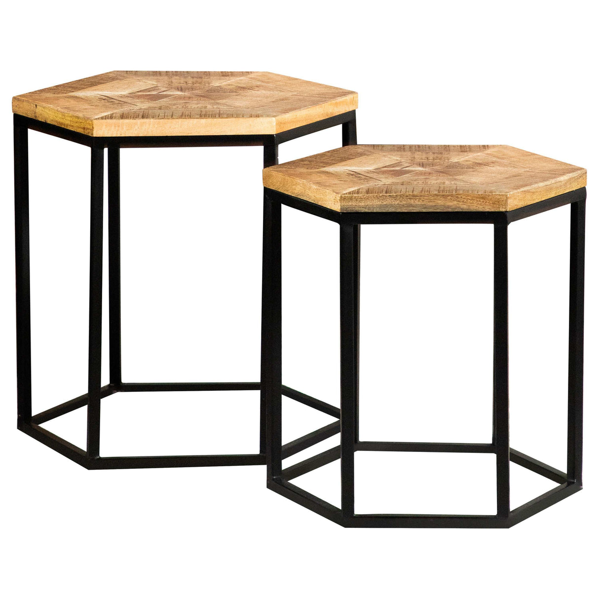 Dina Natural & Black 2pc Hexagon Nesting Tables - Ornate Home