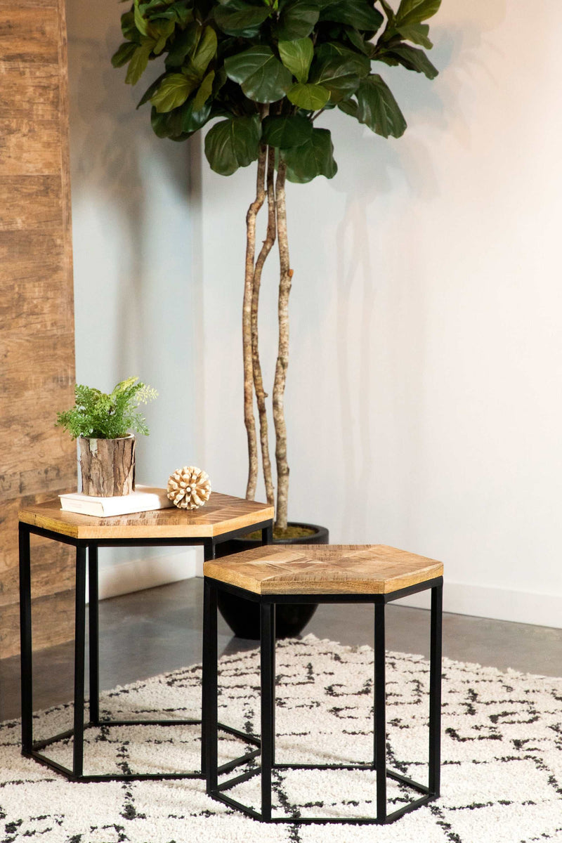 Dina - Natural & Black - 2pc Hexagon Nesting Tables - Ornate Home