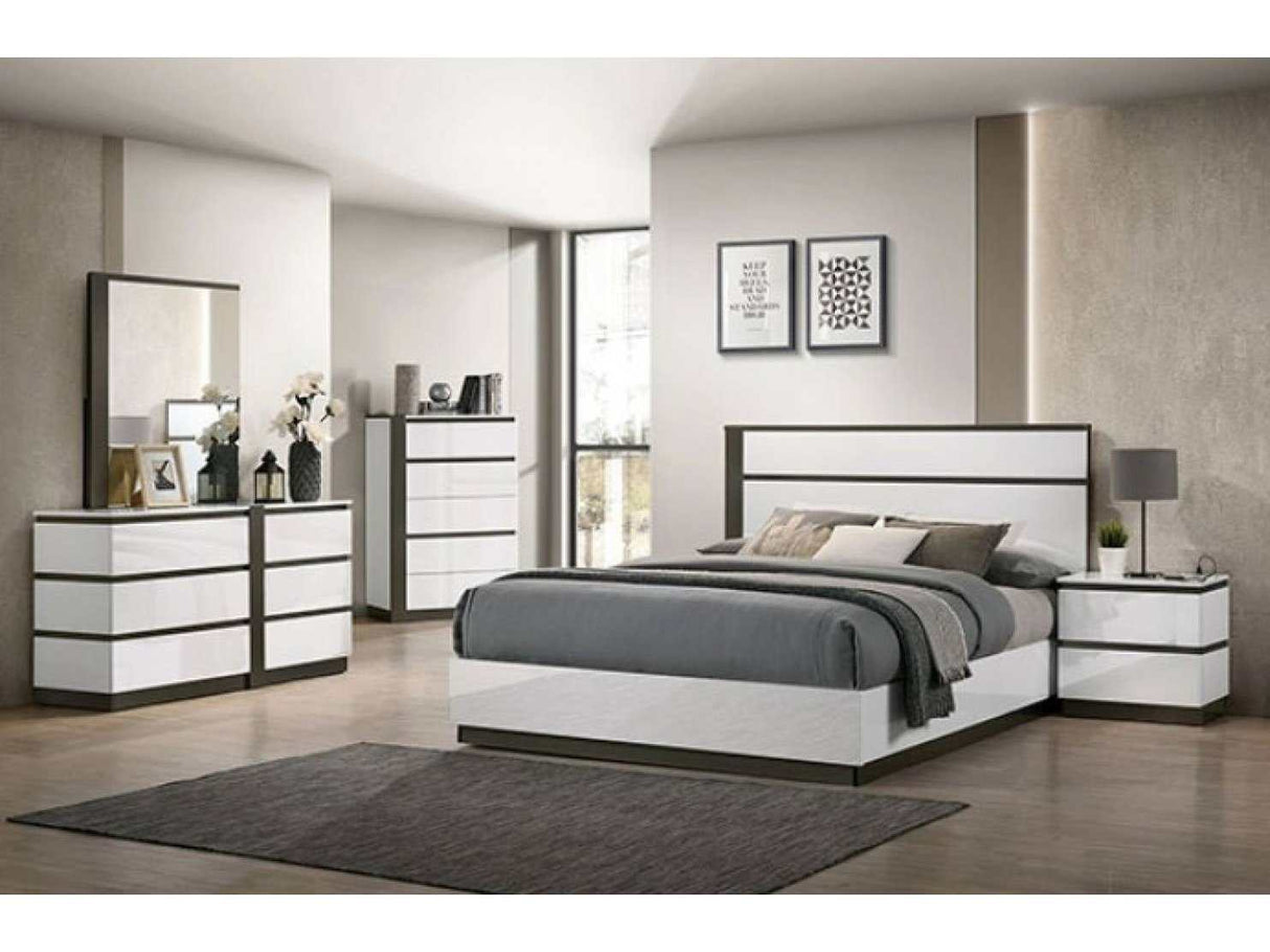 Birsfelden White & Metallic Gray 4pc Queen Bedroom Set - Ornate Home