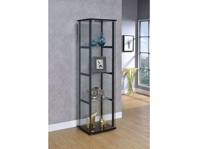 Cyclamen Black & Clear 4 Shelf Glass Curio Cabinet