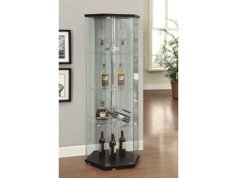 Jago Clear Hexagon Shaped Curio Cabinet - Ornate Home