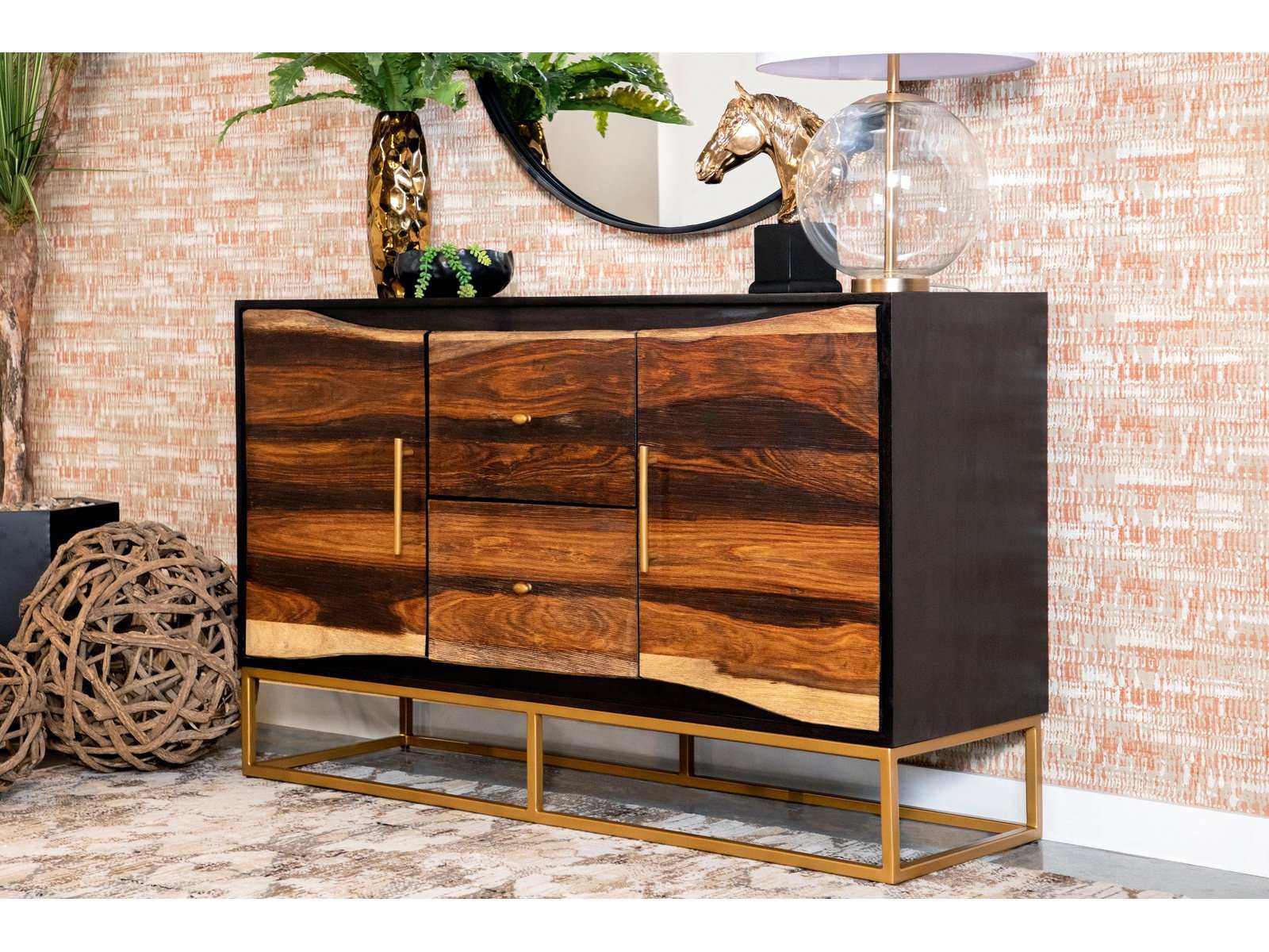 Kris Black Walnut & Gold Accent Cabinet - Ornate Home