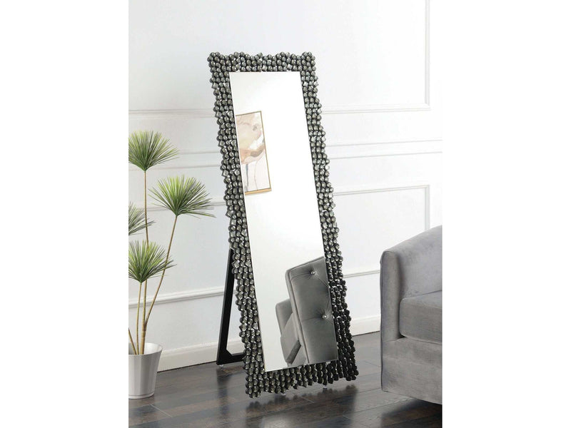 Anisha - Silver & Smoky Grey - Textural Frame Cheval Floor Mirror - Ornate Home