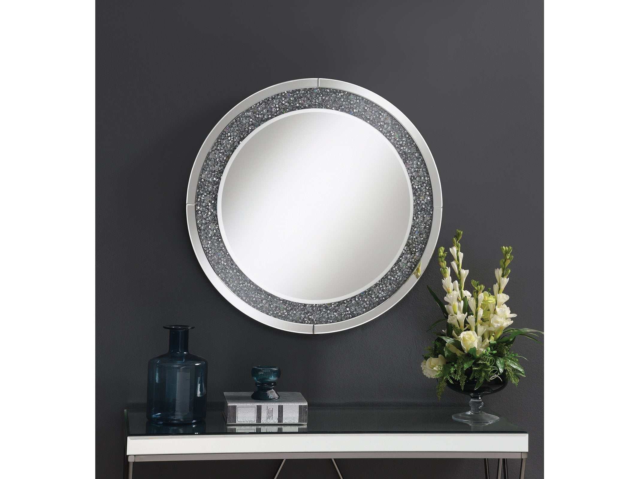Tayla - Silver - Round Wall Mirror w/ LED Ornate Furniture