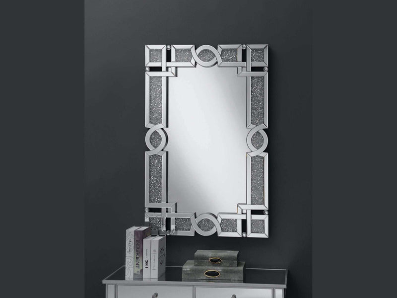 Interlocking - Silver - Wall Mirror w/ Iridescent Panels And Beads - Ornate Home
