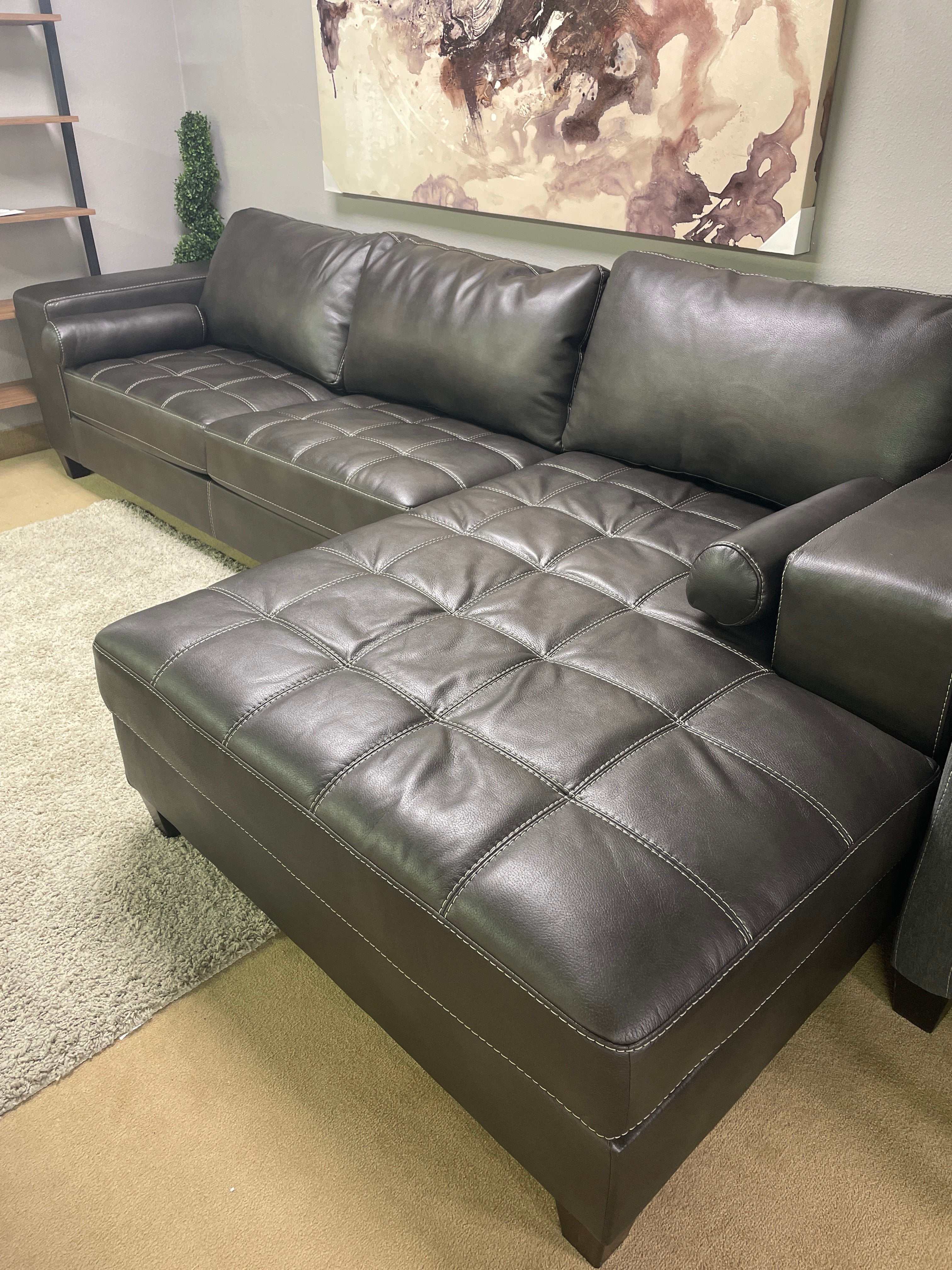 Nokomis Charcoal Faux Leather L Shape 2pc Sectional w/ Chaise - Ornate Home