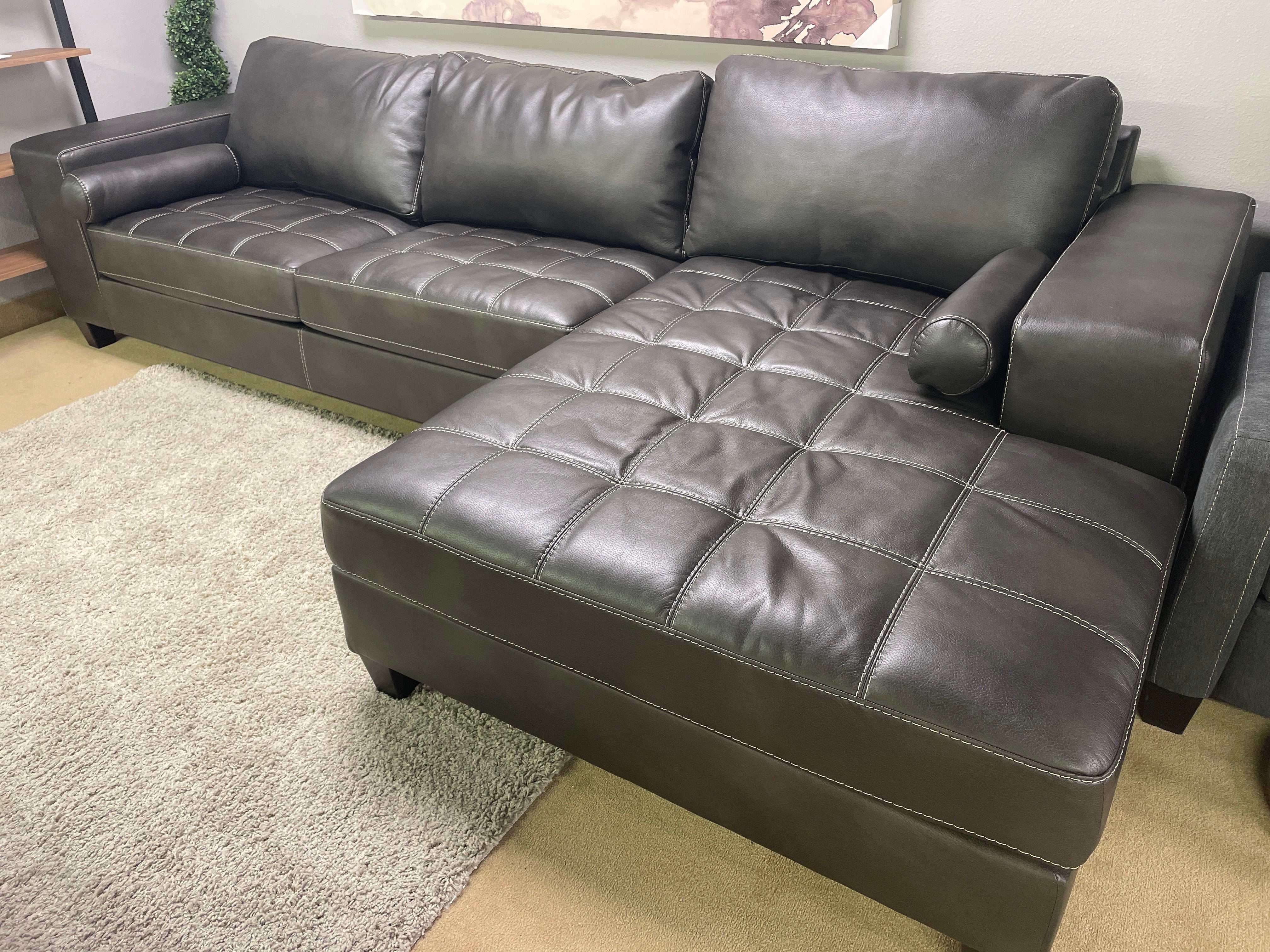 Nokomis Charcoal Faux Leather L Shape 2pc Sectional w/ Chaise - Ornate Home