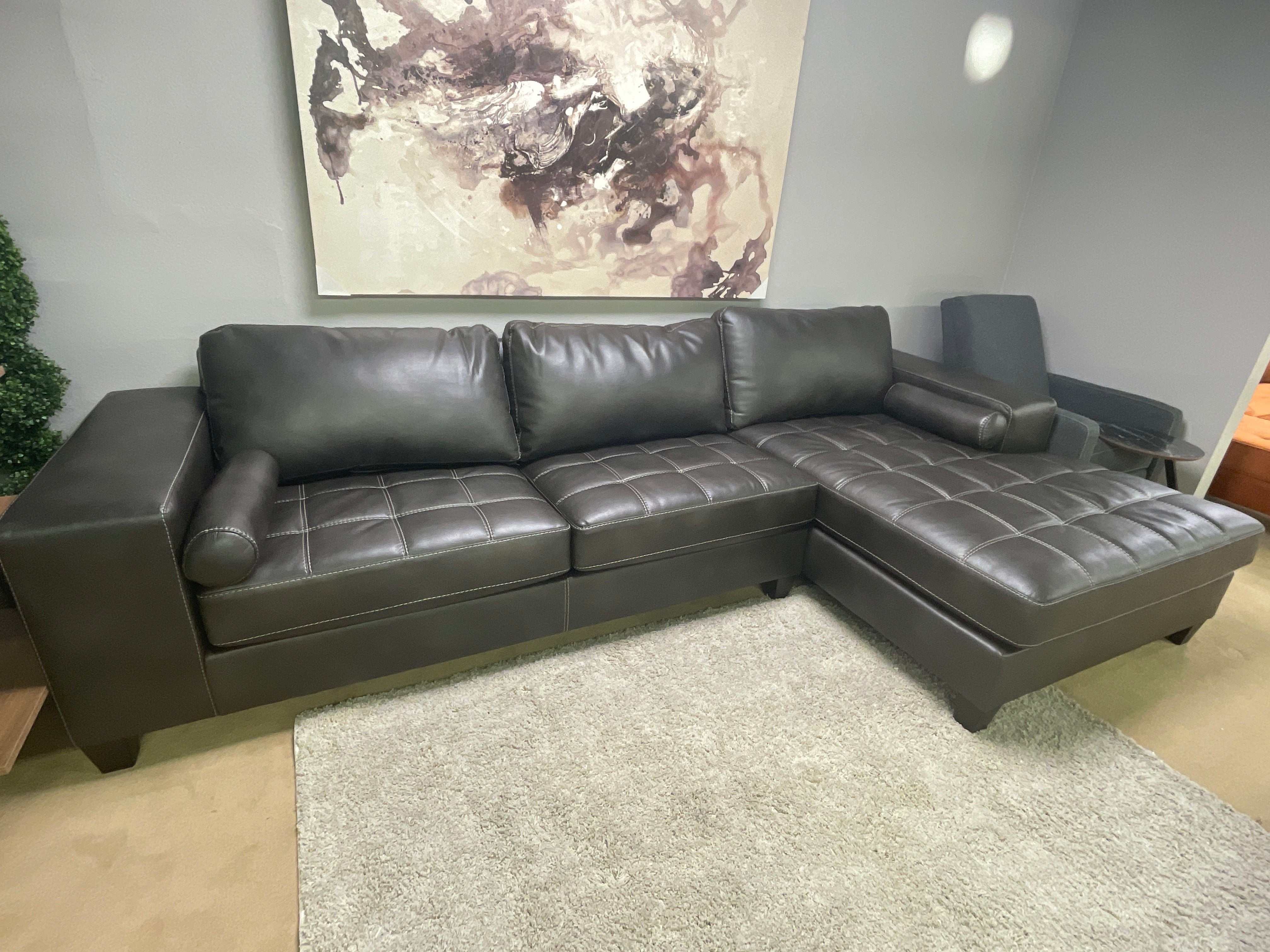 Nokomis Charcoal Faux Leather L Shape 2pc Sectional w/ Chaise - Ornate Home