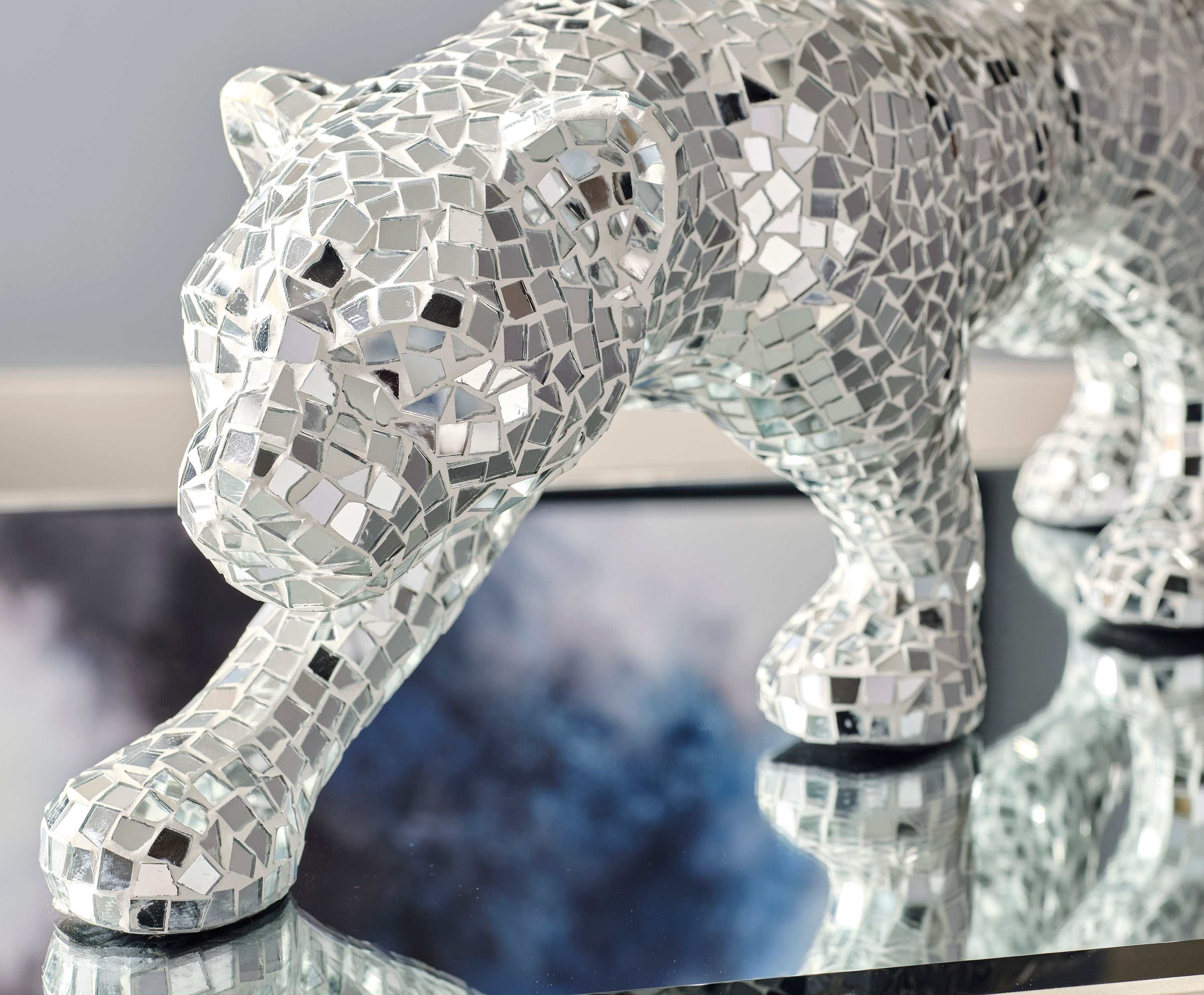 Drice Mirrored Panther Sculpture - Ornate Home