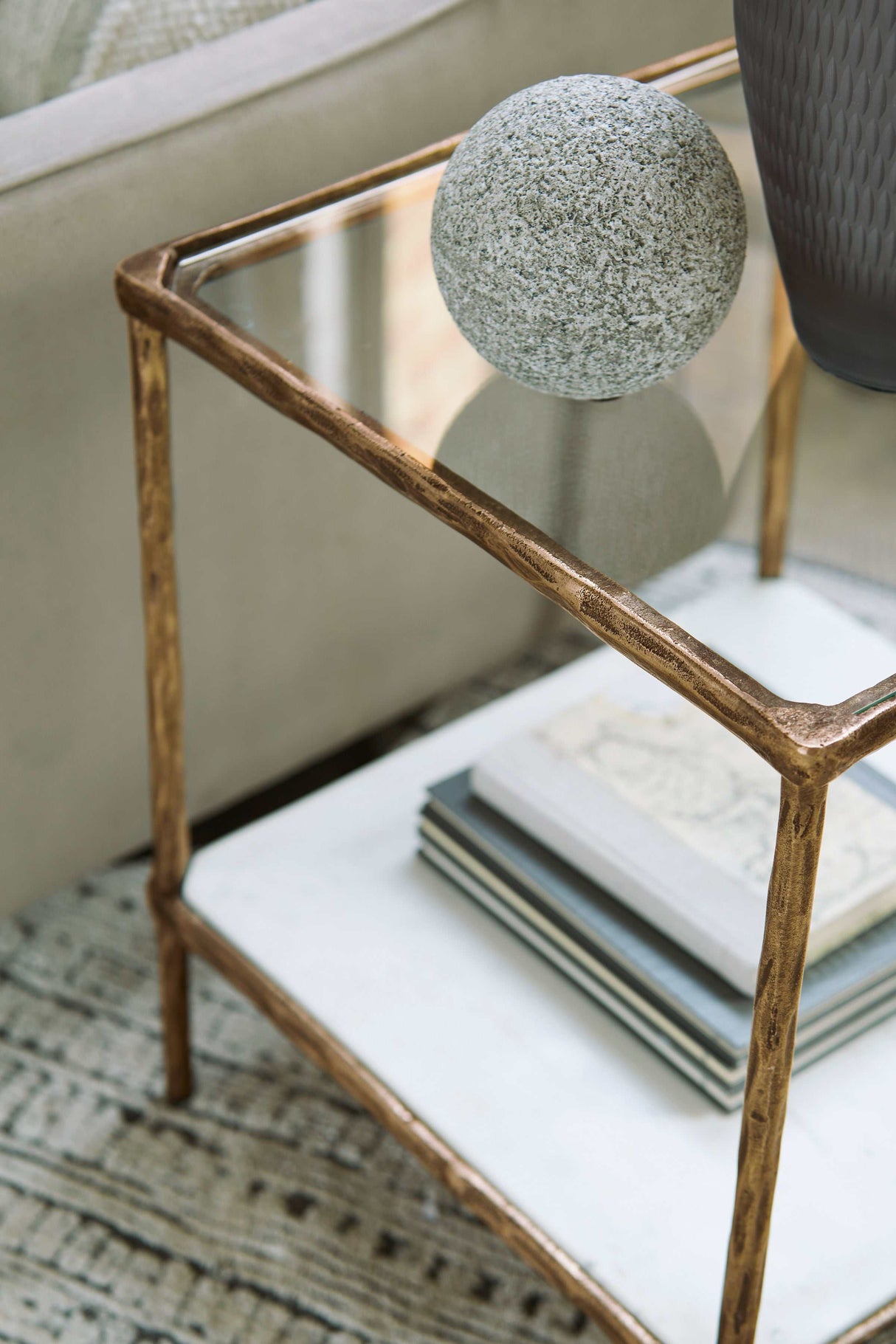 Ryandale Clear Glass & Marble End Table - Ornate Home