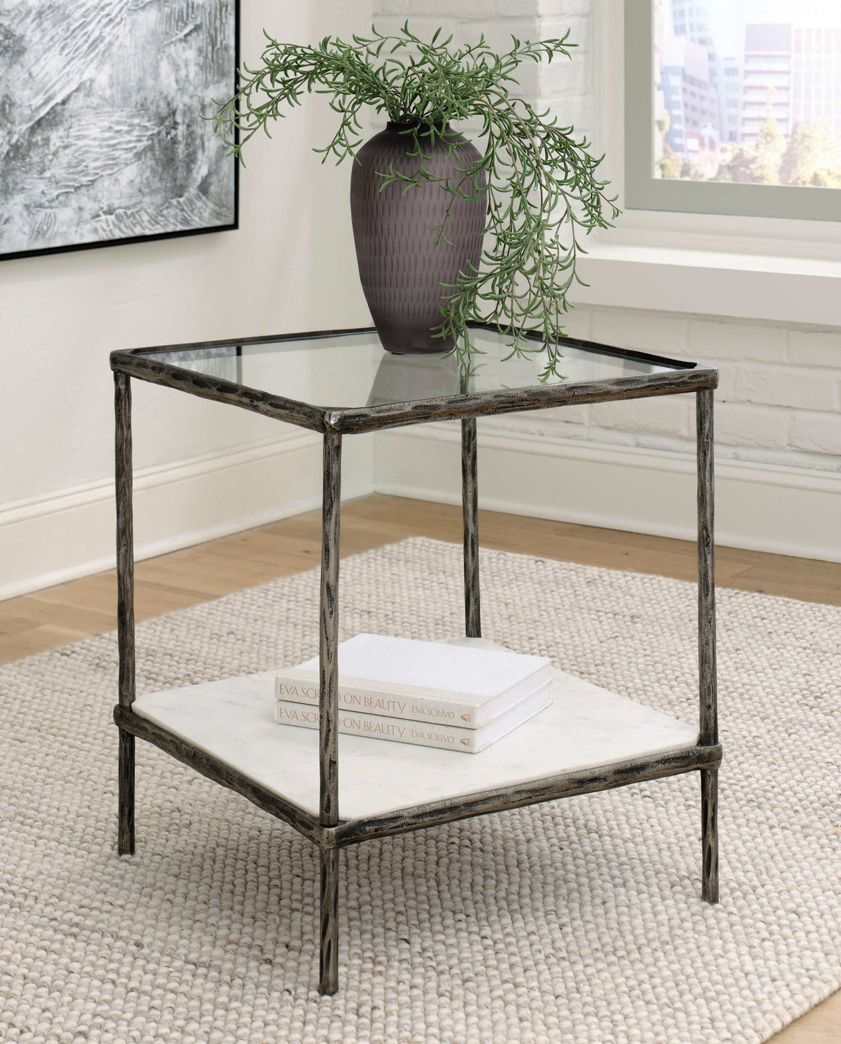 Ryandale Clear Glass & Marble End Table - Ornate Home