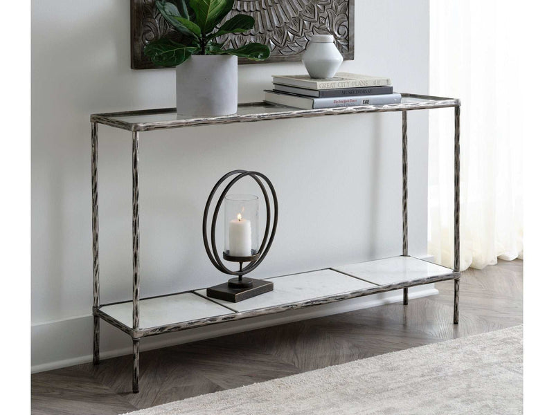 Ryandale Clear Glass & Marble Sofa Table - Ornate Home