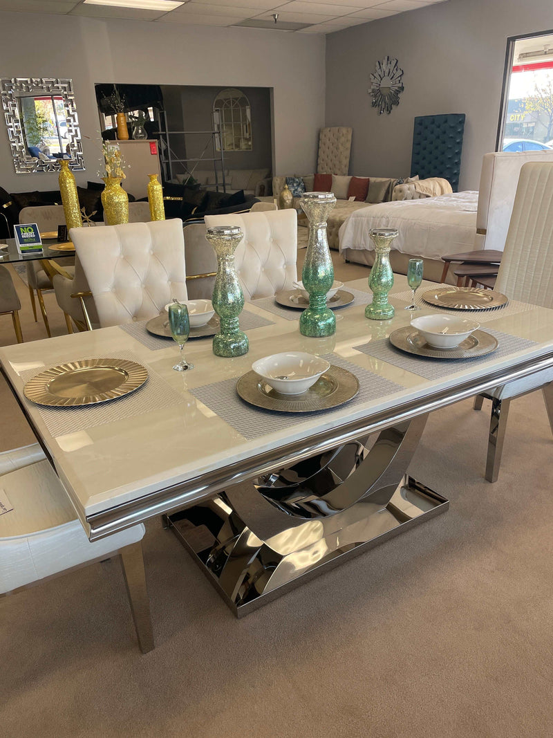 Kerwin White & Chrome Dining Room Set / 5pc - Ornate Home