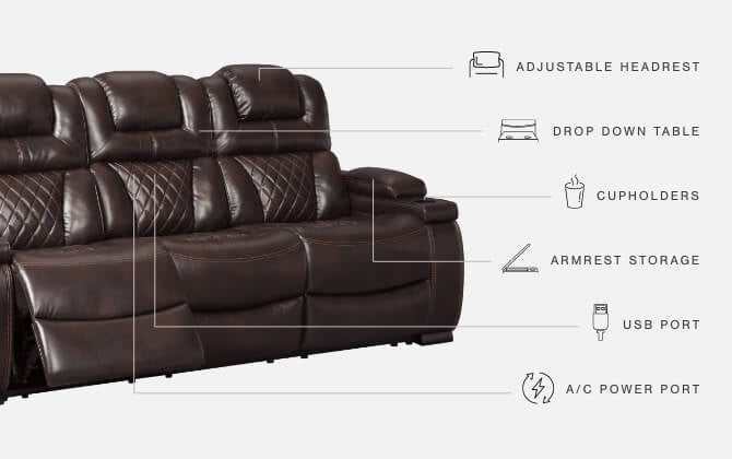 Warnerton Chocolate Power Reclining Sofa - Ornate Home