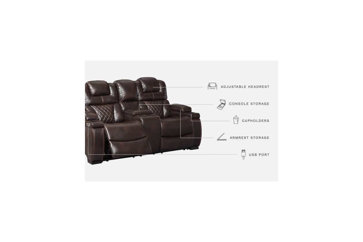 Warnerton Chocolate Power Reclining Loveseat w/ Console - Ornate Home