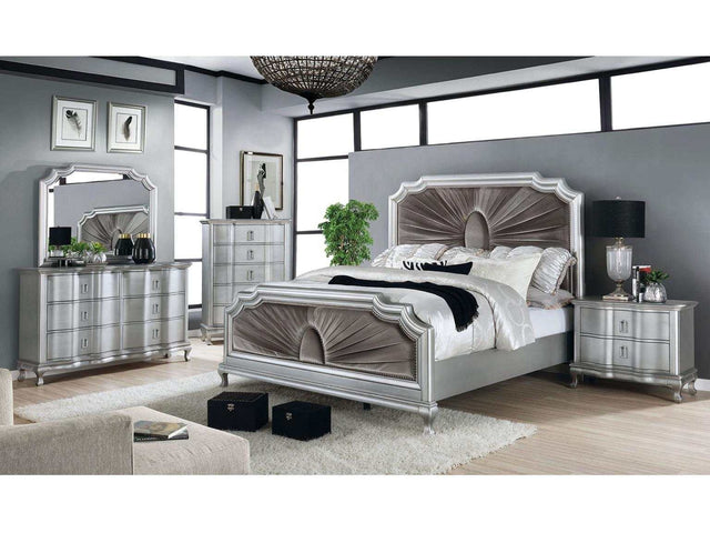 Aalok Silver/Warm Gray 5 Pc. Queen Bedroom Set w/ Night Stand - Ornate Home