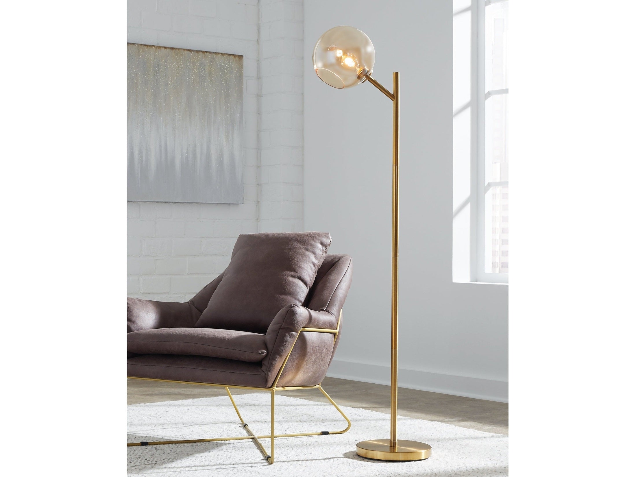 Ashley Furniture Abanson Gold Floor Lamp w/ Glass Shade | Ornate Home