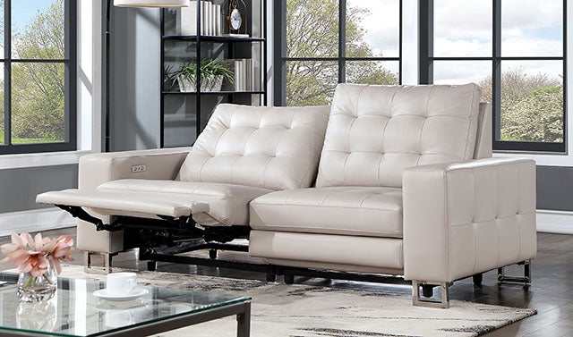 Abberton Beige Leatherette Power Loveseat - Ornate Home