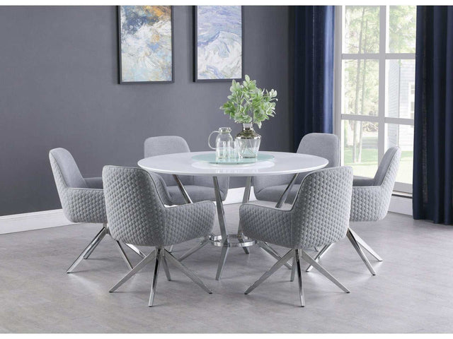 Abby White & Light Grey Dining Room Set / 5pc - Ornate Home
