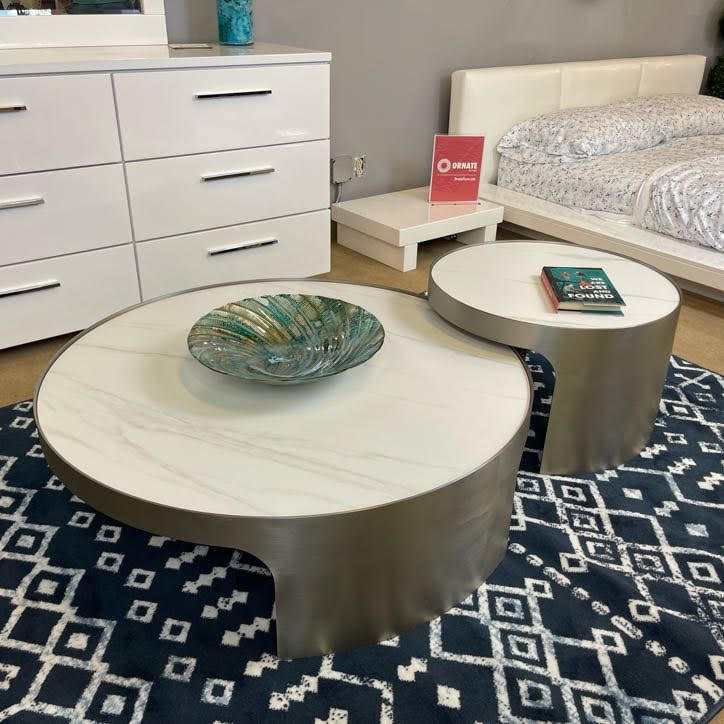 Abilene Marble & Stainless Steel Nesting Cocktail/Coffee Table (Set of 2) - Ornate Home