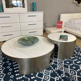 Abilene Marble & Stainless Steel Nesting Cocktail/Coffee Table (Set of 2) - Ornate Home